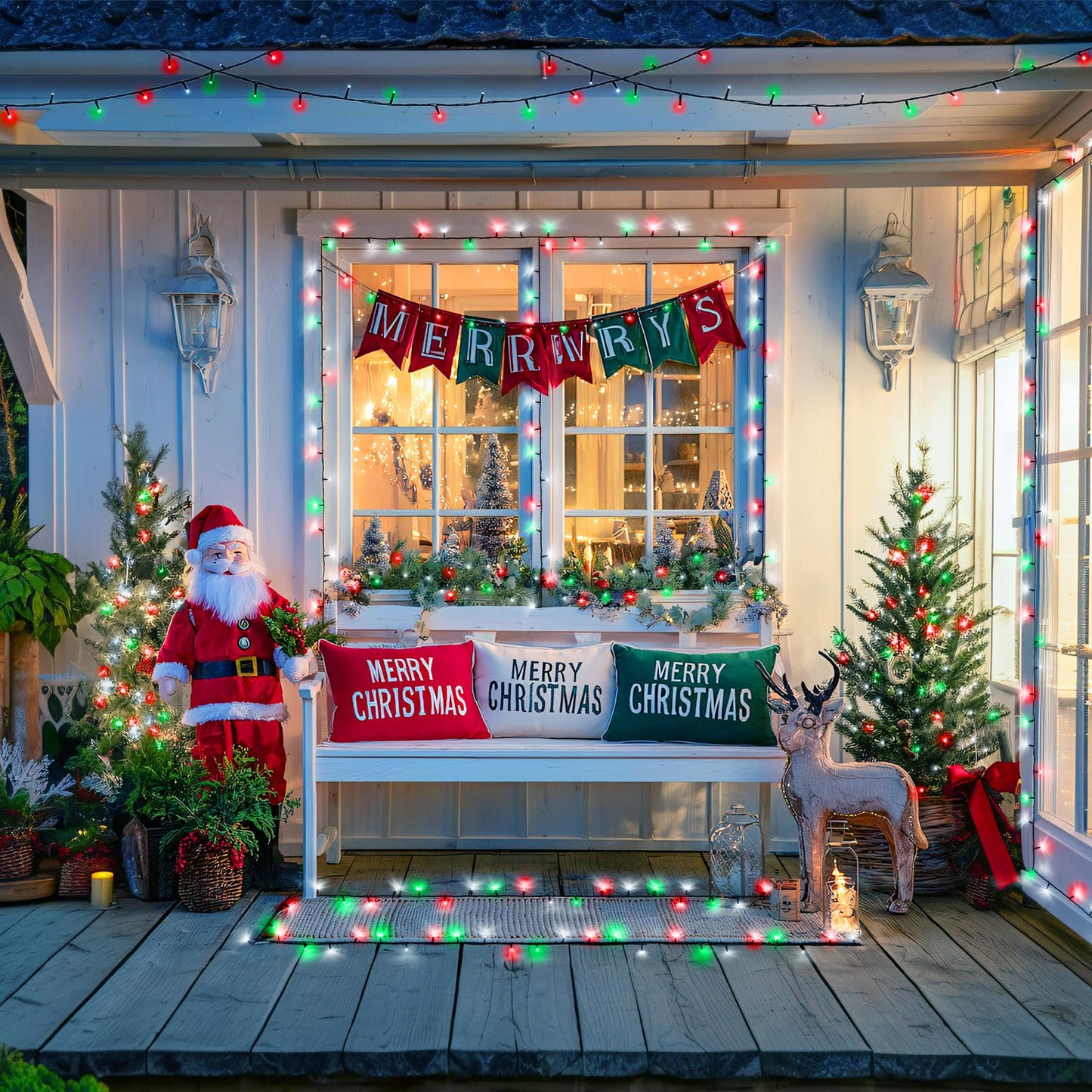 JMEXSUSS 400 LED Red White and Green Christmas Lights, 132ft Christmas Tree Lights with Remote, Outdoor Indoor String Light Plug in for Tree Patio House Yard Bush Decor