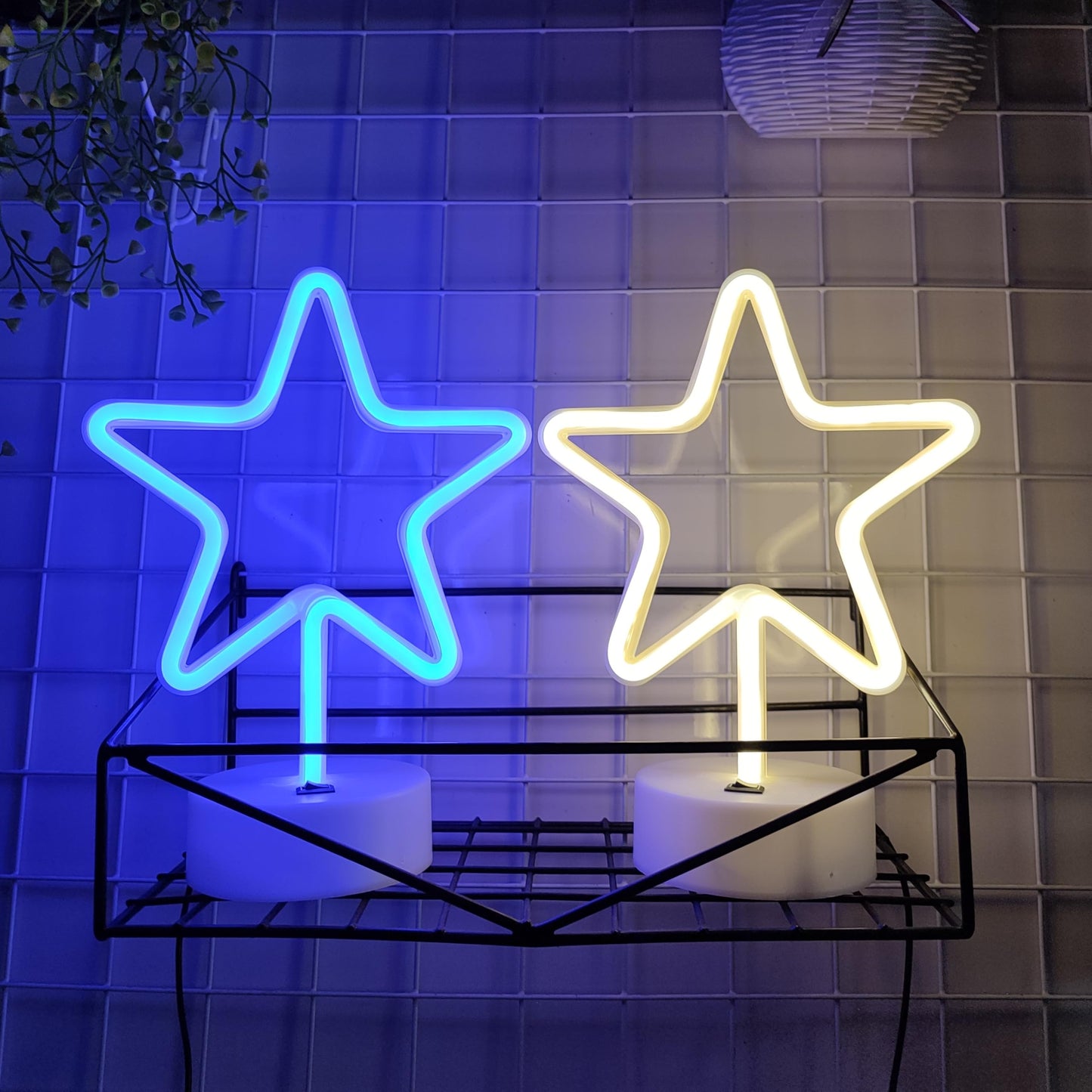 JYWJ Star Neon Signs with Holder Base,USB or 3-AA Battery Powered Neon Light,LED Desktop Wall Decoration,Various Parties,Decoration of Business Premises(Warm)
