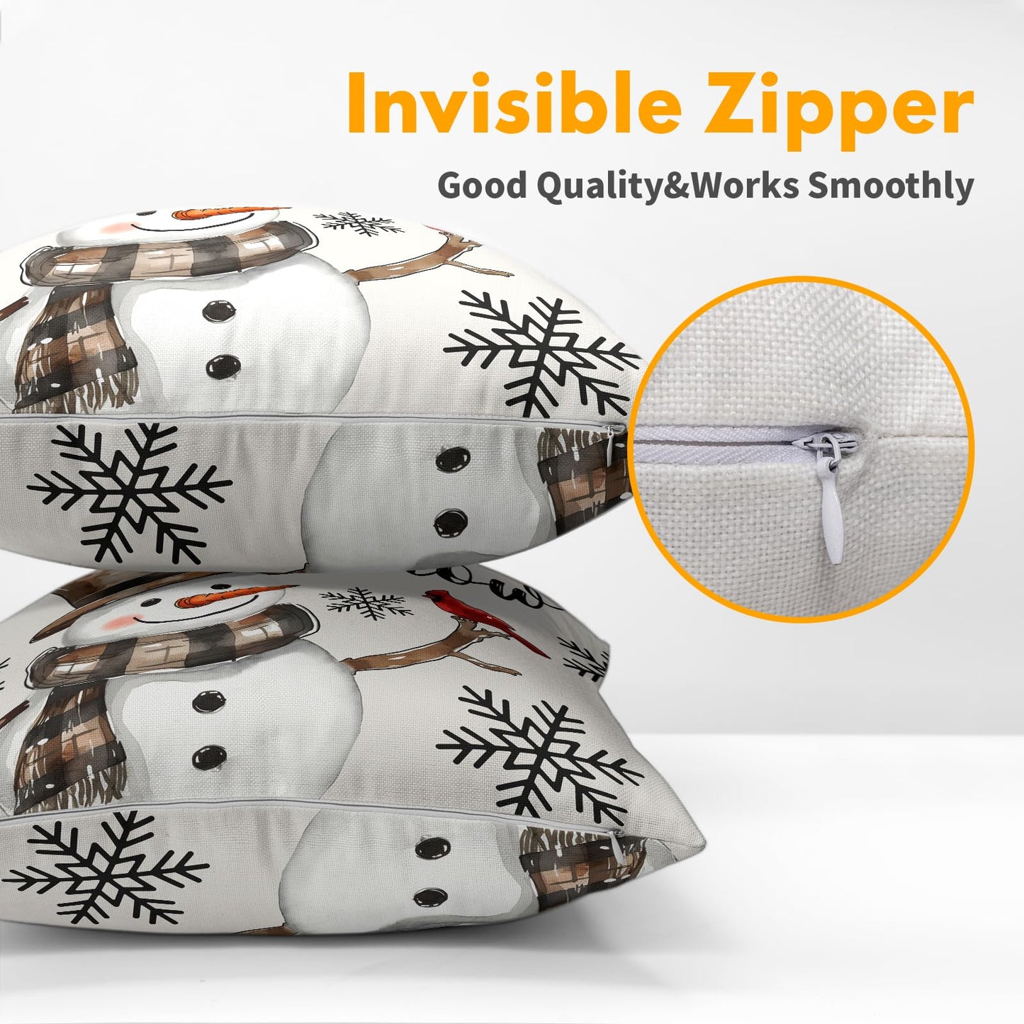 Snowman Throw Pillow Cover Christmas Pillowcase 18x18 Inch Set of 2 Snowflake and Red Cardinal Bird Decorative Cushion Cover Winter Holiday Pillow Protector for Home Sofa Bedroom Decor
