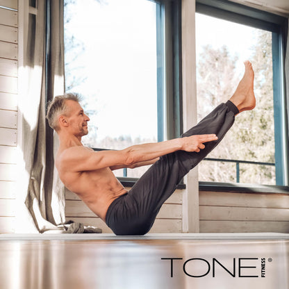 Tone Fitness Premium Extra Thick 1-Inch High Density Exercise Mat with Carry Strap – Non-Slip Workout, Pilates, and Yoga Mat for Home Gym - Color Blue - Diamond Pattern