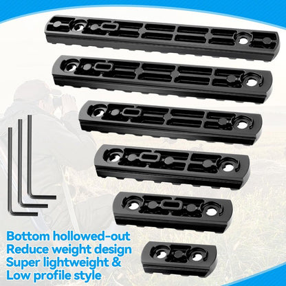REERON Single Picatinny Rail Section Adapter 6 Pack 3 5 7 9 11 13 Slot Aluminum Picatinny Rails Accessory with 13 T-Nuts & Screws, 3 Allen Wrench - Rounded Corner, Black