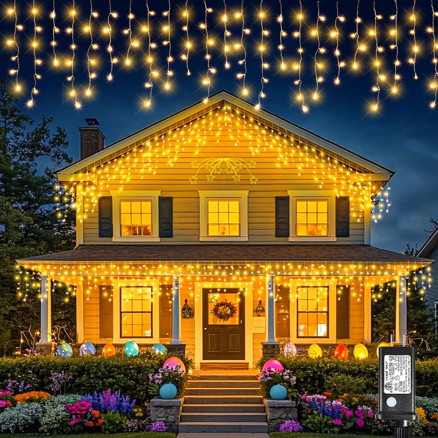 Icicle Christmas Lights Outdoor - 33FT 400 LED Icicle Lights for Outside with 75 Drops 8 Modes Timers, Waterproof Connectable Hanging Lights for Indoor Roof House Yard Decorations, Warm White