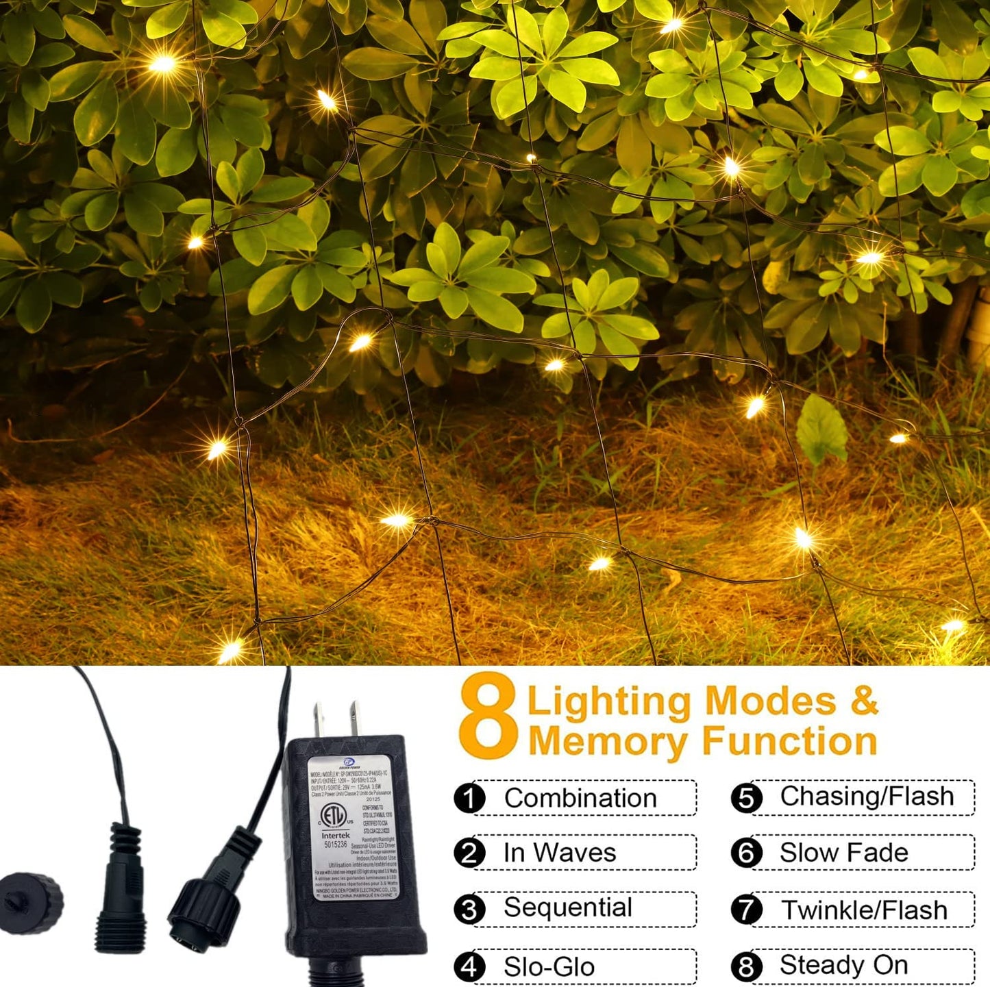 Efunly LED Christmas Net Lights for Bushes Outdoor,100 LED 5ftx5ft Waterproof 8 Modes Connectable Mesh Lights for Bushes,Garden,Yard,Trunk,Outdoor Christmas Decorations