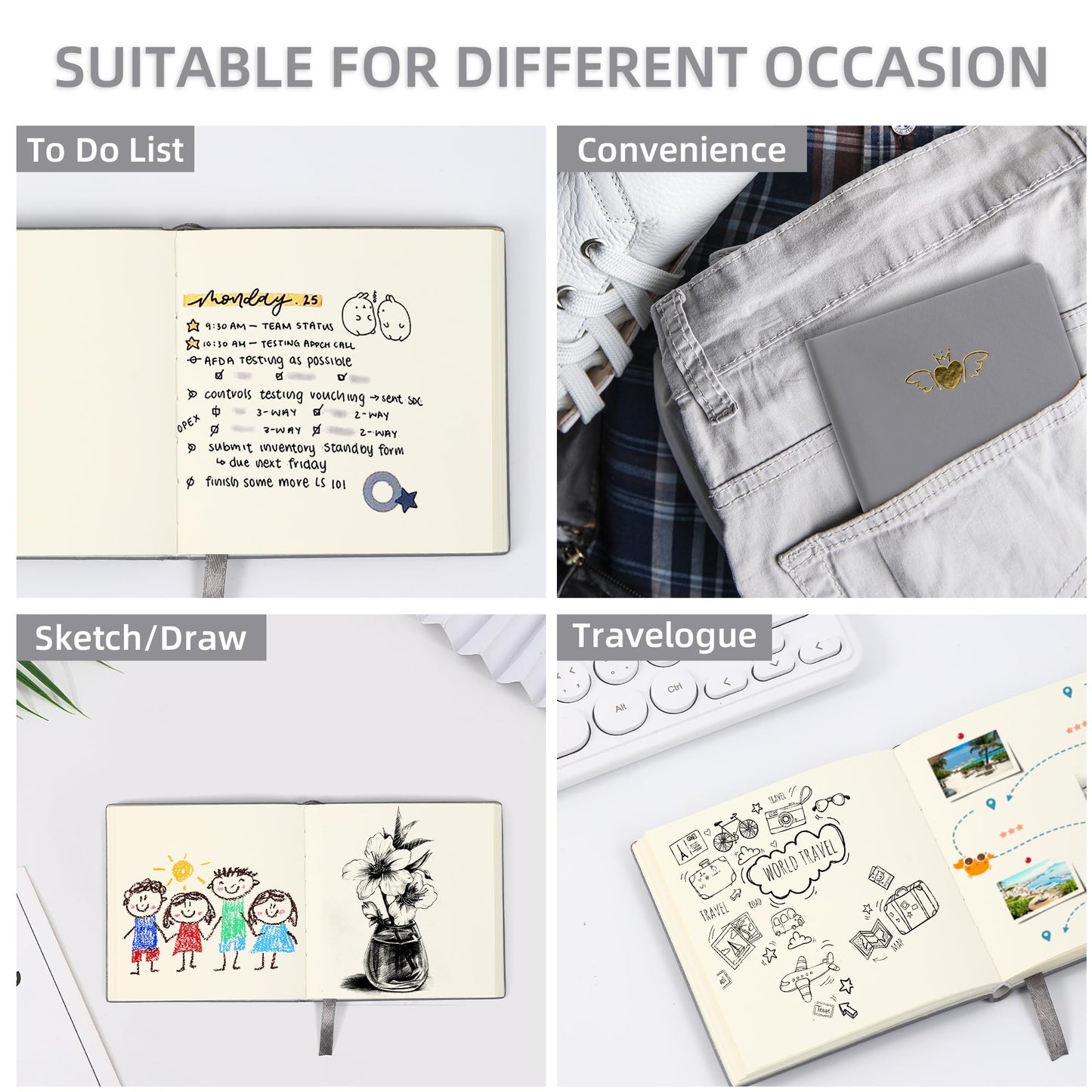 BOBO RABBIT 3 Pack Small Blank Journal Notebooks Pocket Size Unlined 100 GSM Paper Softcover Aesthetic Heart Mini Sketchbook Total 600 Pages No Line Plain Sketch book for Travelers Note Taking Journaling Drawing Sketching, 4"x4" Square
