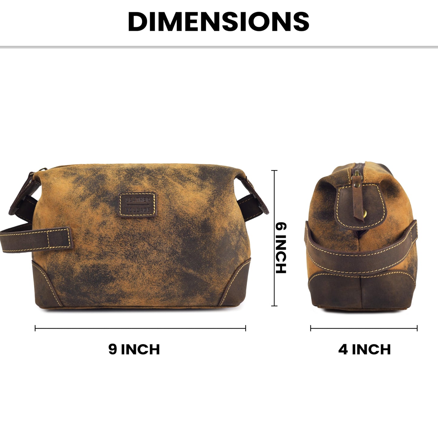 LEATHER VILLAGE Genuine Leather Dopp Kit for Men & Women with Waterproof Lining – Distressed Travel Toiletry Bag, Shaving & Bathroom Essentials Organizer - Distressed Brown
