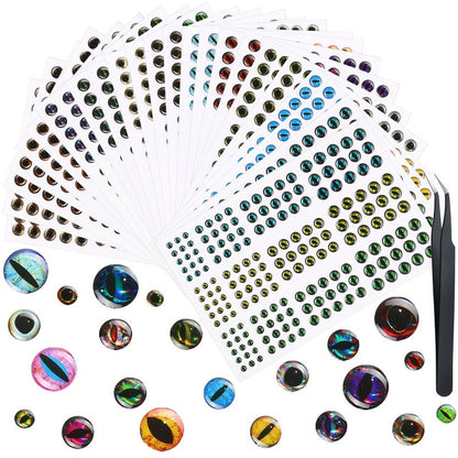 Skylety 2196 Pcs Fishing Lure Eyes 3D Artificial Eyes Stickers Assortment with 1 Piece Tweezer for Fishing Baits DIY Accessory, 3/4/ 5/6 mm