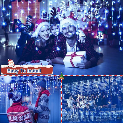 JXLEDAYY Christmas Lights Super Long 1280 LED 131 FT LED String Lights with 240 Drops Plug in 8 Modes Christmas Decoration for Holiday Wedding Party Bedroom Garden Patio Outdoor Indoor (Blue)