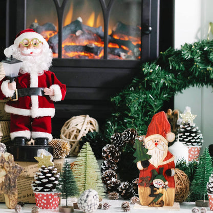 Grace Home Christmas Rustic Wood Standing Santa Claus Figurine Christmas Ornament Tabletop Mantel Centerpiece Decoration 14.5" H (Santa)