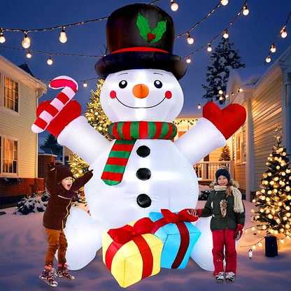 6FT Snowman Inflatable Present & Snowman Christmas Decorations with LED Lights Christmas Blow Up for Indoor Outdoor Yard Decoration