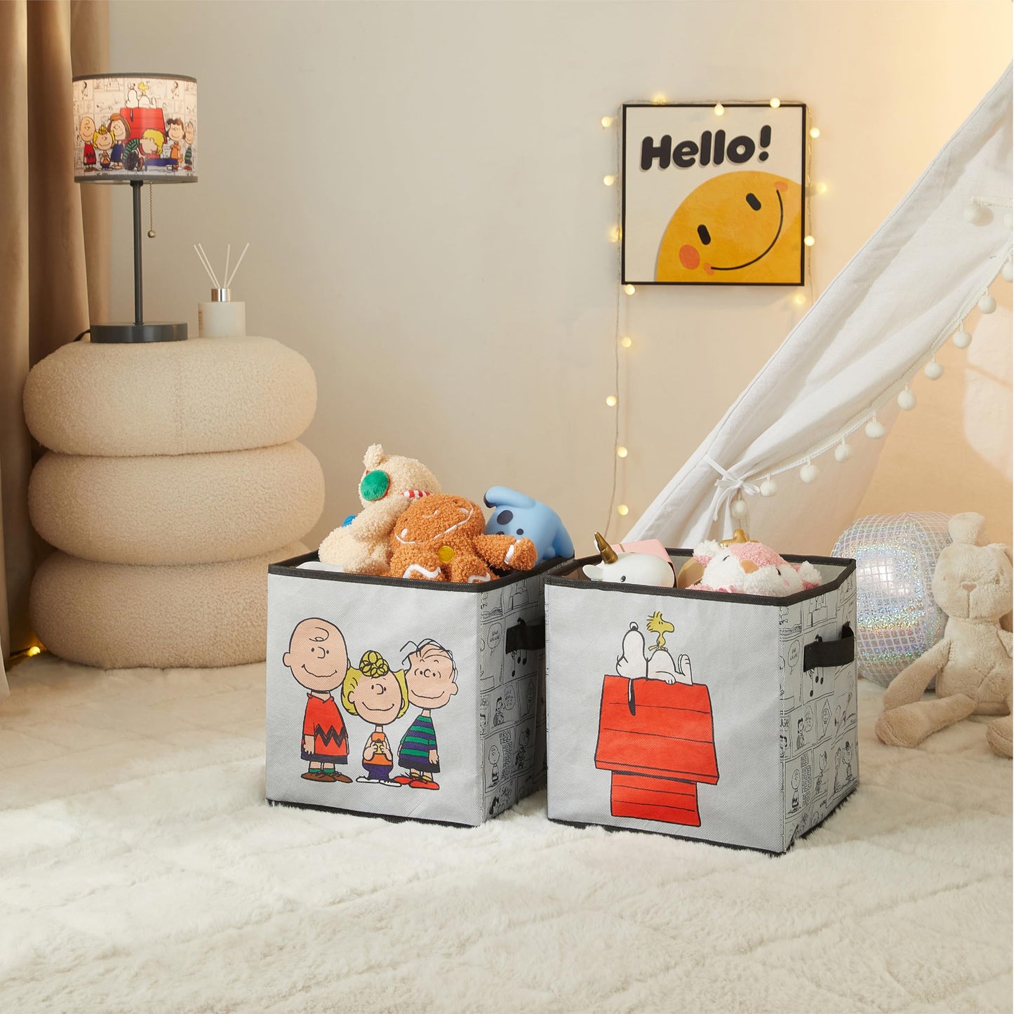 Idea Nuova Storage Cubes for Kids,2 Pack Collapsible Fabric Bins with Handles, Organizer Boxes for Bedroom, Playroom & Nursery,Peanuts