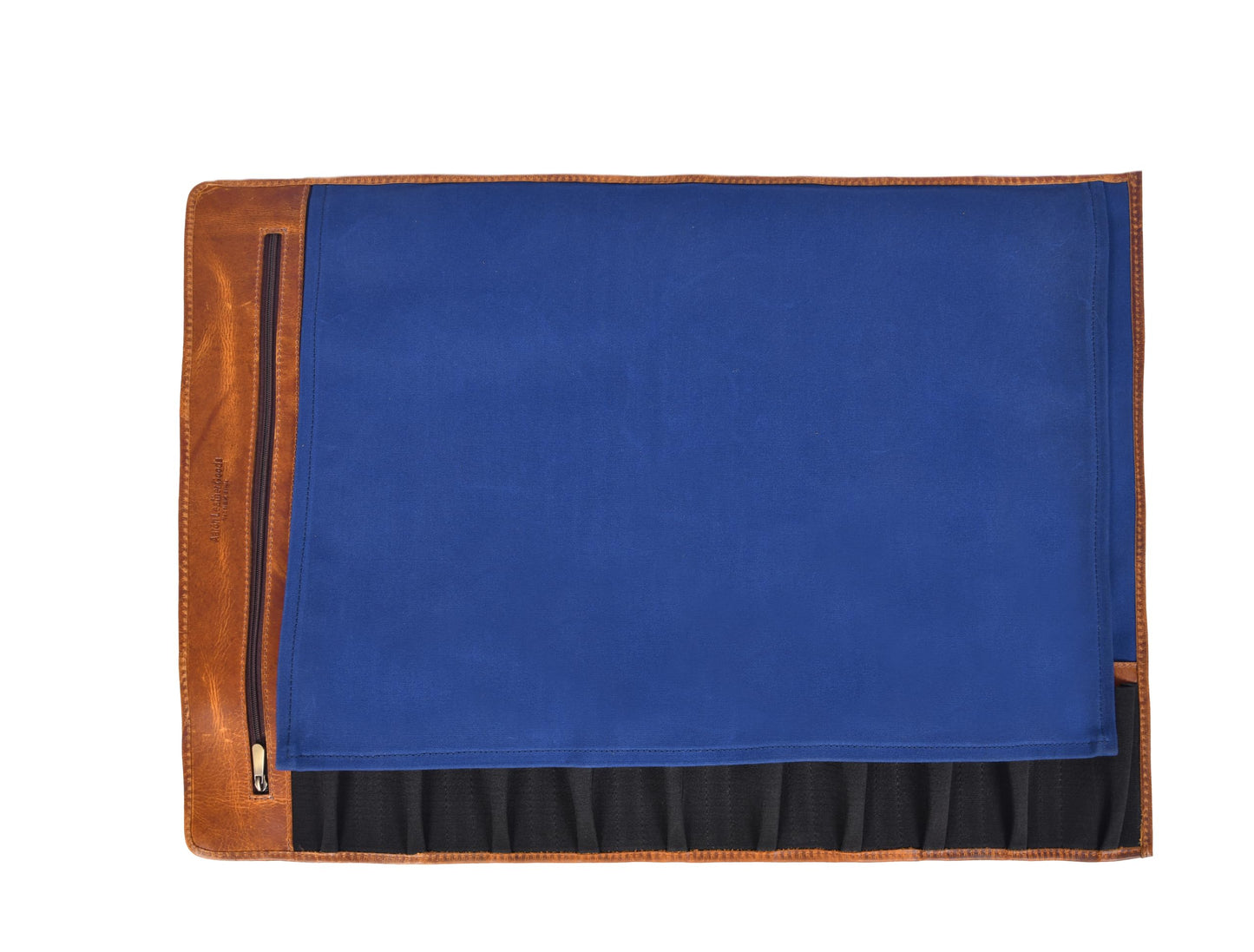 Professional Chef Knife Roll Bag, 8-Piece Kitchen Utensil Set with Leather Case, Navy Blue and Brown (Canvas, Royal)