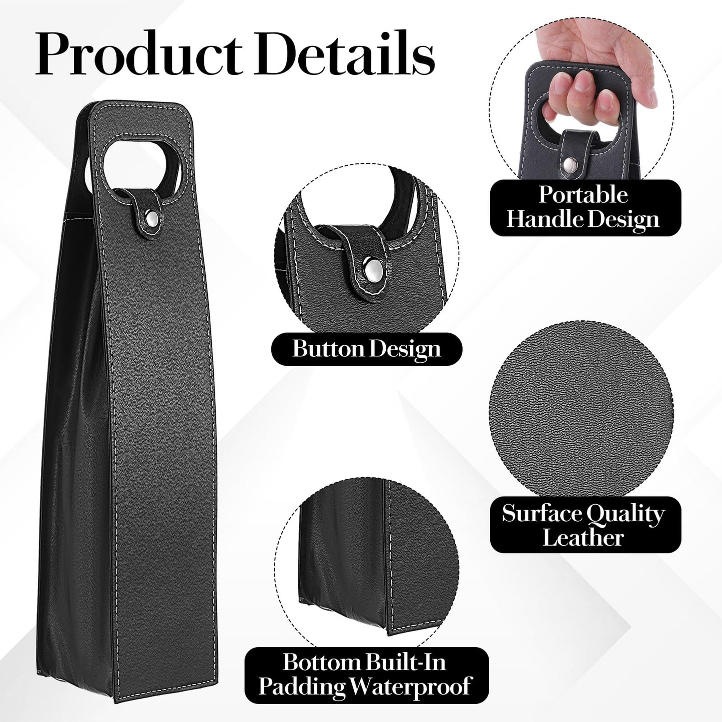 JIEYAO 6 Pack PU Leather Wine Tote Bags, Reusable Single Bottle Gift Bags Black Champagne Beer Carrier Case Holder for Wedding Birthday Christmas