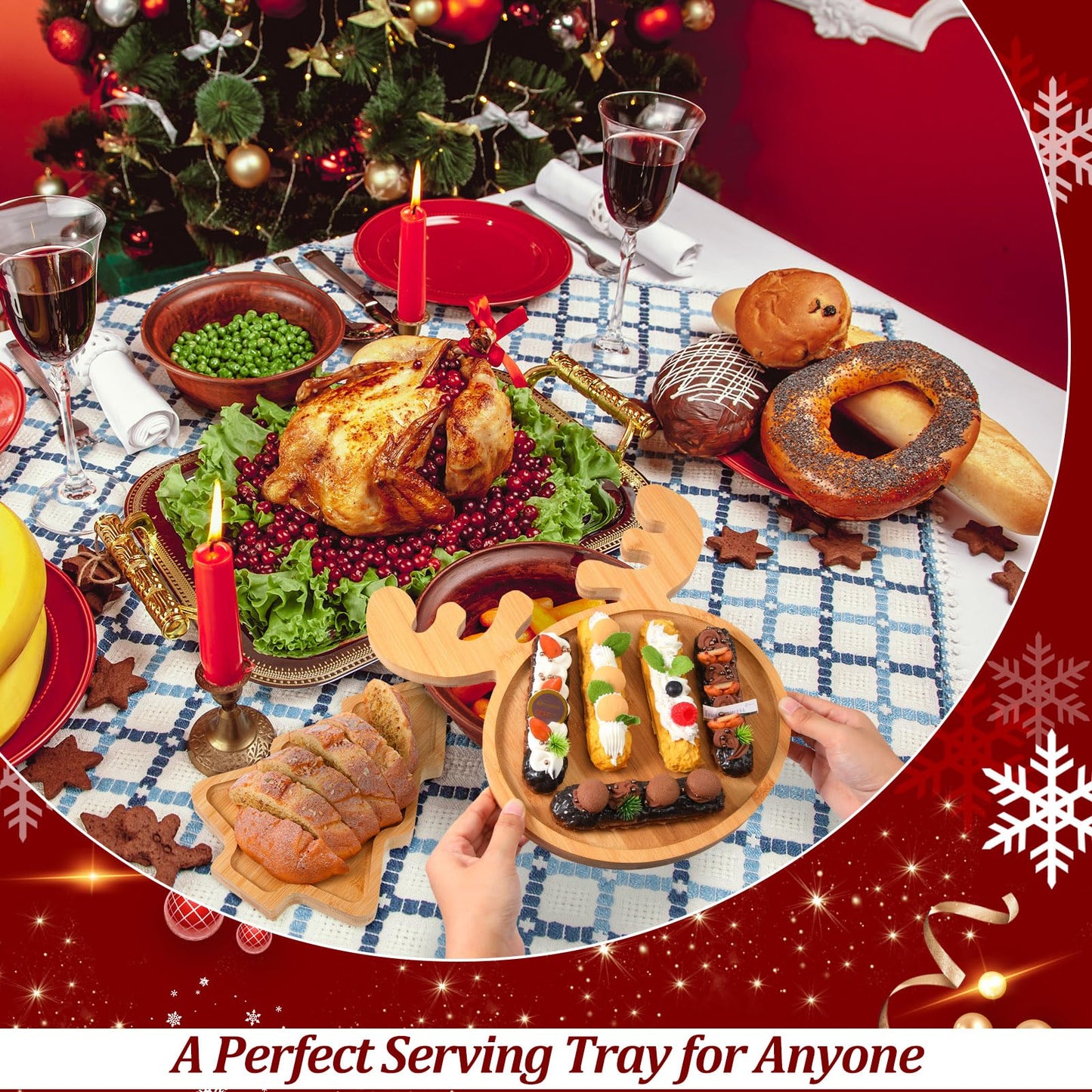 Sintuff 2 Pcs Christmas Charcuterie Board Xams Tree and Elk Shaped Bamboo Serving Tray Natural Wooden Snack Platters Cute Gifts Christmas Tree Platter for Christmas Party 11.8 x 7.9 In, 11.8 x 11.8 in
