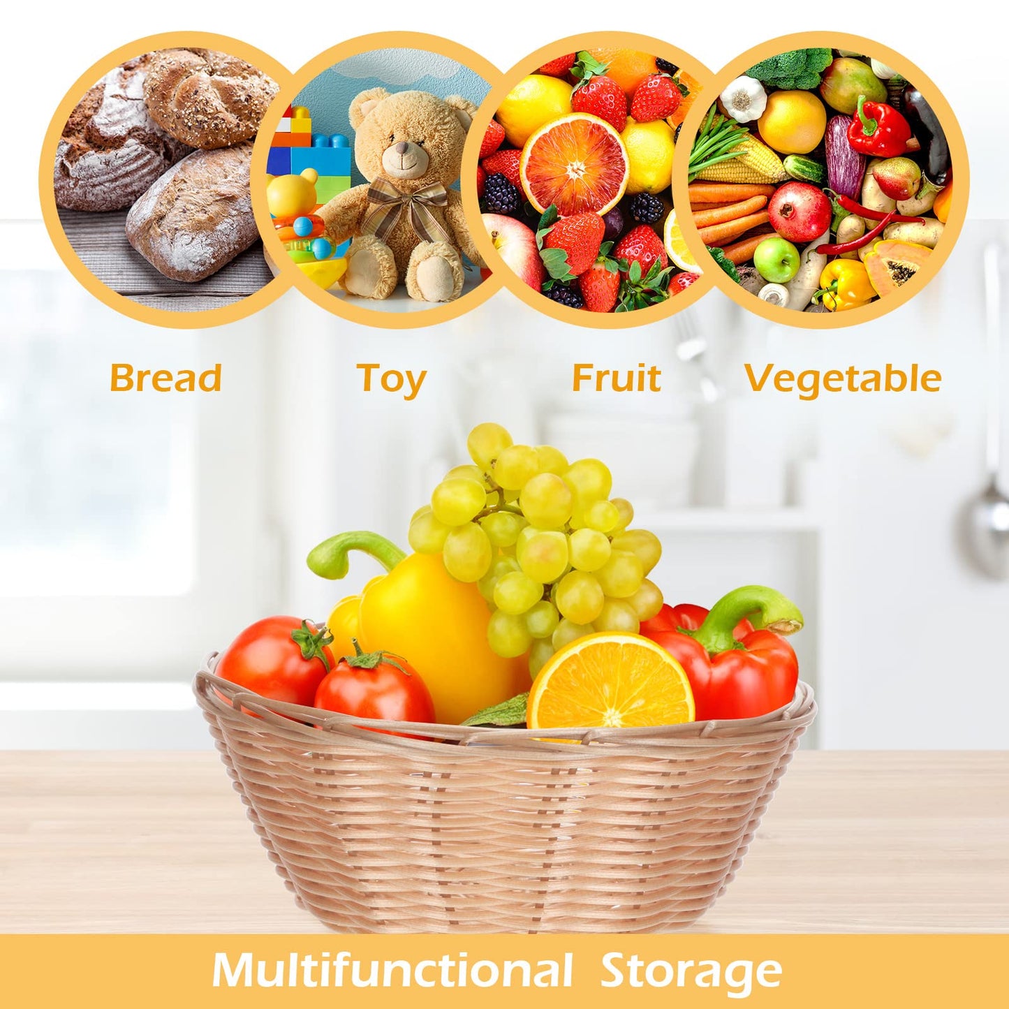 Zopeal 12 Pcs 7'' Woven Bread Baskets Bulk Plastic Round Woven Small Baskets for Gifts Empty Bread Serving for Food Fruit Easter Kitchen Restaurant Centerpiece Display Christmas
