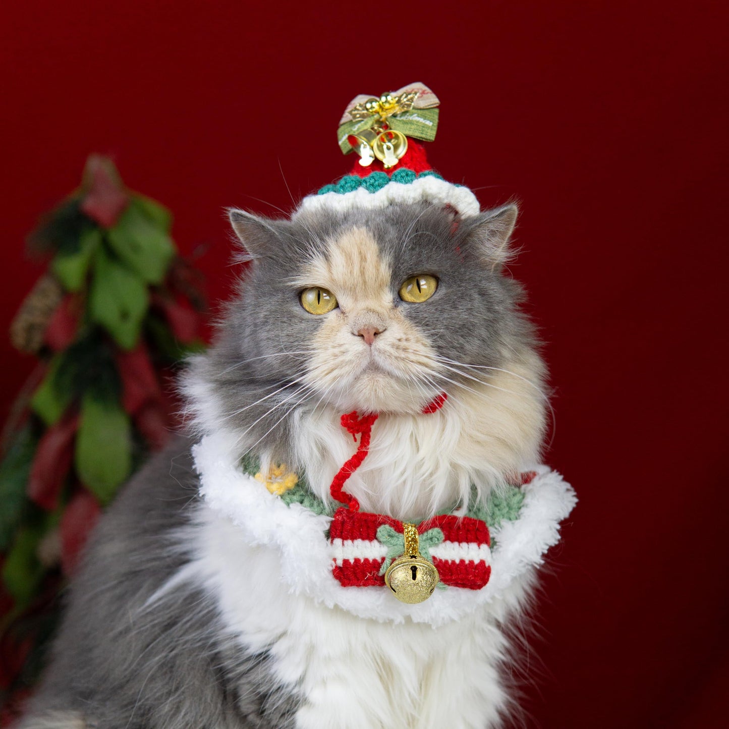 MITOCAPY Christmas Dog Costume, Handmade Cat Holiday Outfit with Christmas Tree Hat & Wreath Scarf Set, Adjustable,Lightweight & Breathable,Pet Accessories for Rabbits Xmas Party & Photos