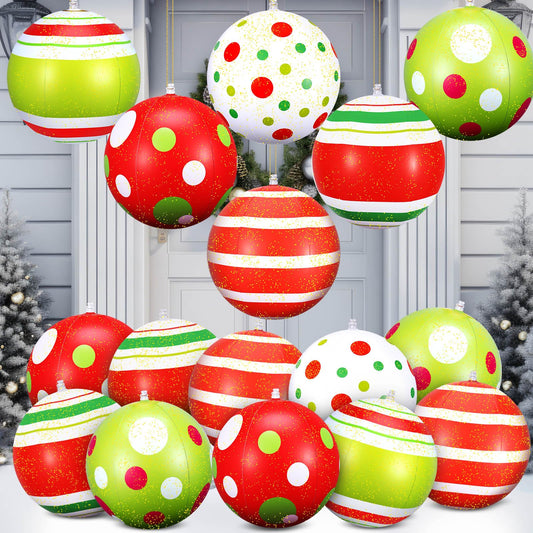 12 Pcs 12 Inch Inflatable Christmas Ball Ornaments Glitter Balls Oversized PVC Balls Large Hanging Tree Ornaments Blow up Balls Decorations for Outdoor Porch Yard Lawn Party Decor