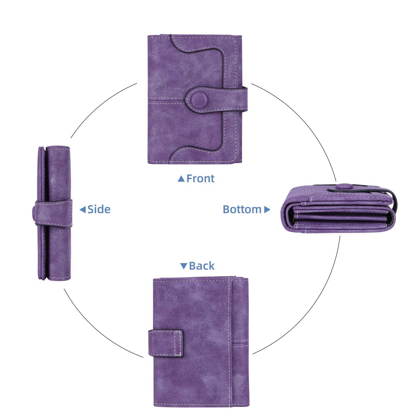Cynure Women's Leather Bifold Credit Card Wallet Short Compact Wallet with Zipper Pocket, purple