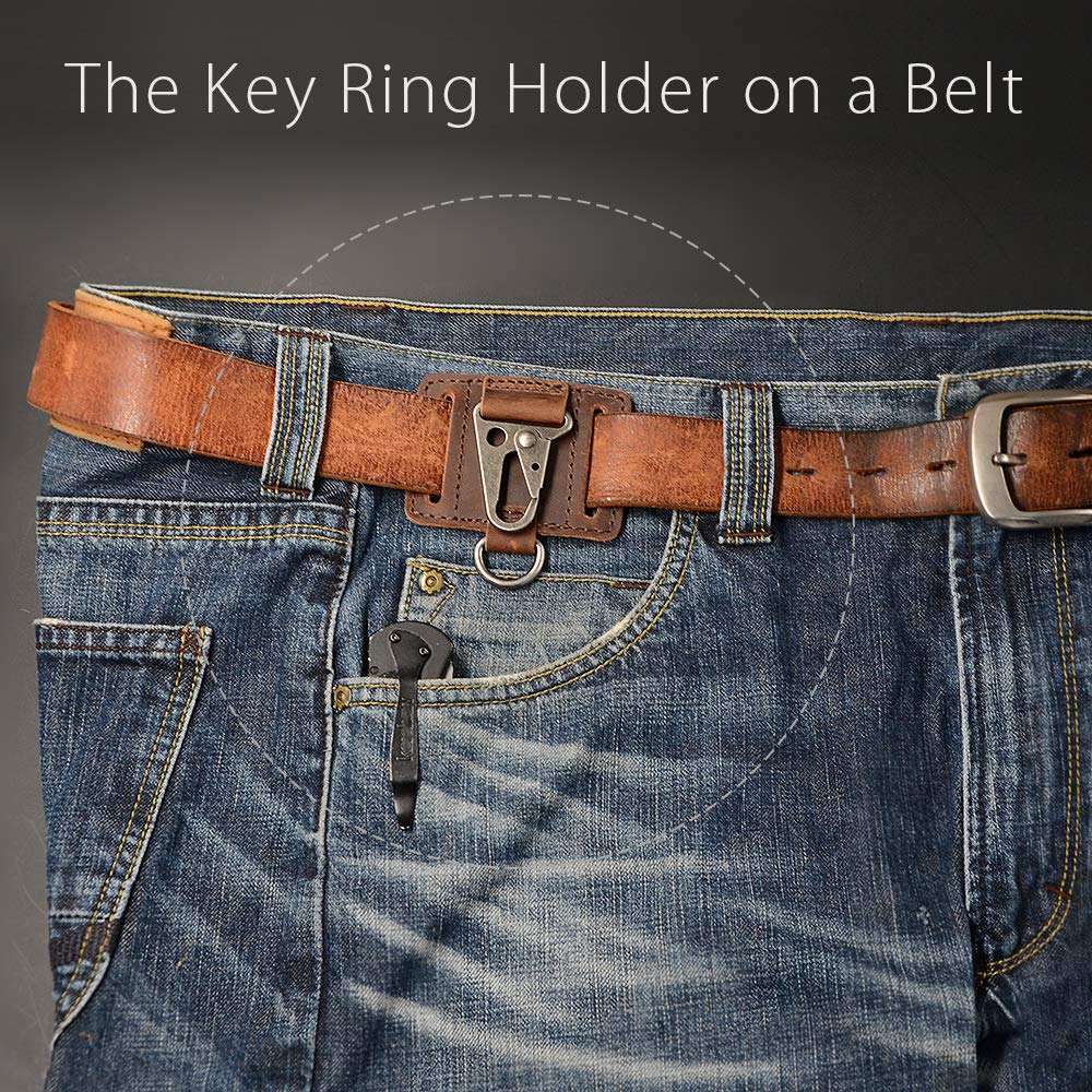 EDC Leather Key Ring Holder, Heavy Duty Belt Clip Key Fob, Chestnut