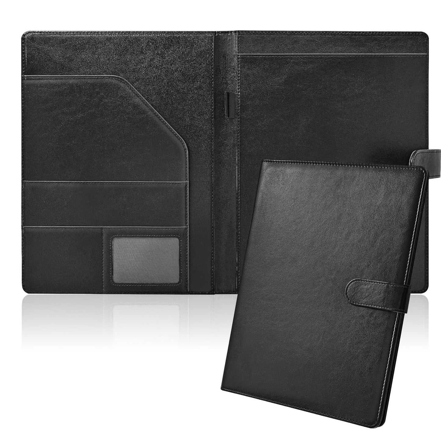 Bidponds Padfolio Portfolio Folder,Faux Leather Legal Pad Holder,Interview Resume Folder with Document Organizer & Business Card Holder,Letter-Sized Notepad Holder (Black)