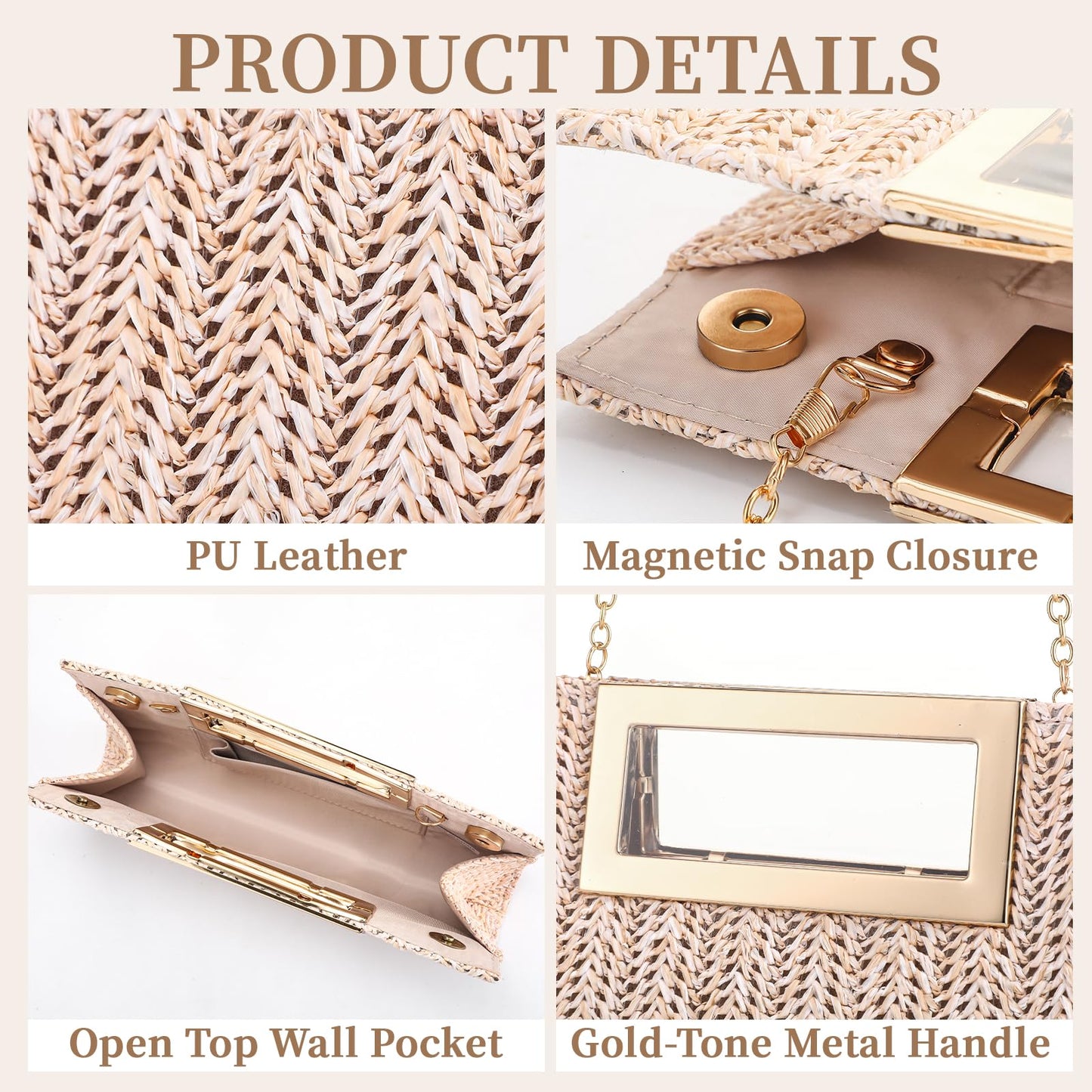 Gilprop Woven Clutch Purse for Women, Envelope Evening Bag Boho Crossbody Handbag for Summer Beach and Wedding Guest (Beige)