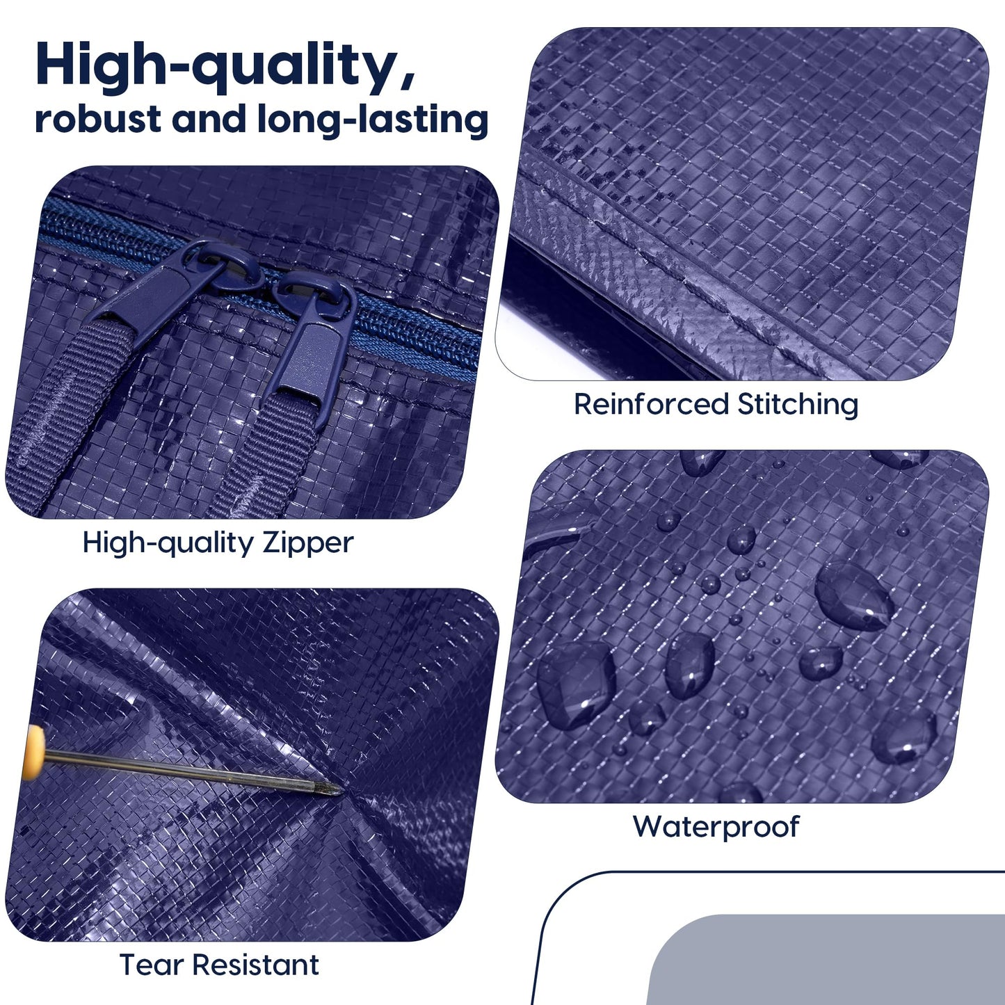 RMOHRO 6 Pack Moving Bags Heavy Duty 210GSM with Full-Open Side Zipper, 93L 220lbs Waterproof Foldable Storage Totes for College Dorm Move-In, Lidded Storage Bins., Blue