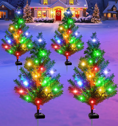 Solar Christmas Tree 4 Pack Garden Stake Light Waterproof Outdoor Christmas Decorations,2 Modes Solar Xmas Christmas Lights for Yard Front Porch Pathway Grave Garden Decor
