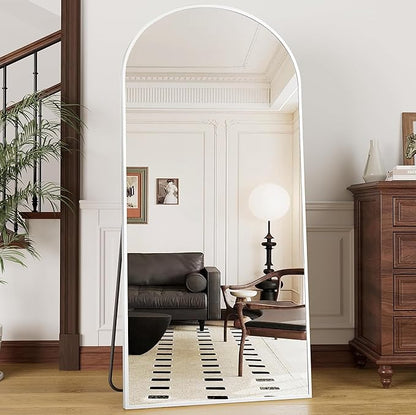 Full Length Mirror, 71"x30" Arched-Top Floor Mirrors, Modern Full Body Mirrors with Stand, Wall Mirror with Aluminum Alloy Frame for Bedroom,Living Room, White