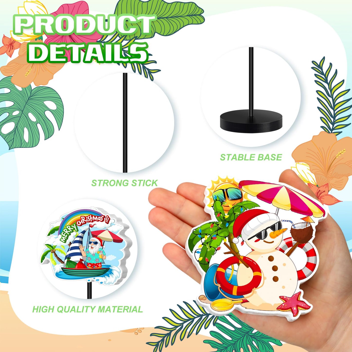 DoubleFill 6 Pcs Christmas Table Decor Standing Signs Hawaii Decoration for Table Centerpieces Wooden Sign Santa Flamingo Palm Tree Beach Party Tabletop Decor for Home Office Room Desk