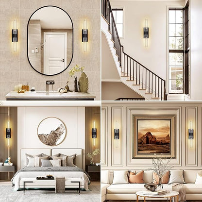 Modern Wall Sconces Set of 2, 22.8", 2-Light Indoor Wall Mounted Sconces with Glass Shade, Bathroom Black Vanity Light for Living Room,Hallway Entryway Stairway
