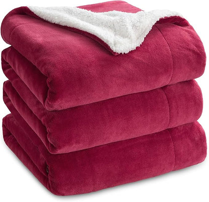 Bedsure GentleSoft Sherpa Fleece Blankets Queen Size for Bed - Thick and Warm Throw for Women, Soft Fuzzy Plush Queen Christmas Blanket for Winter, Red, 90x90 Inches