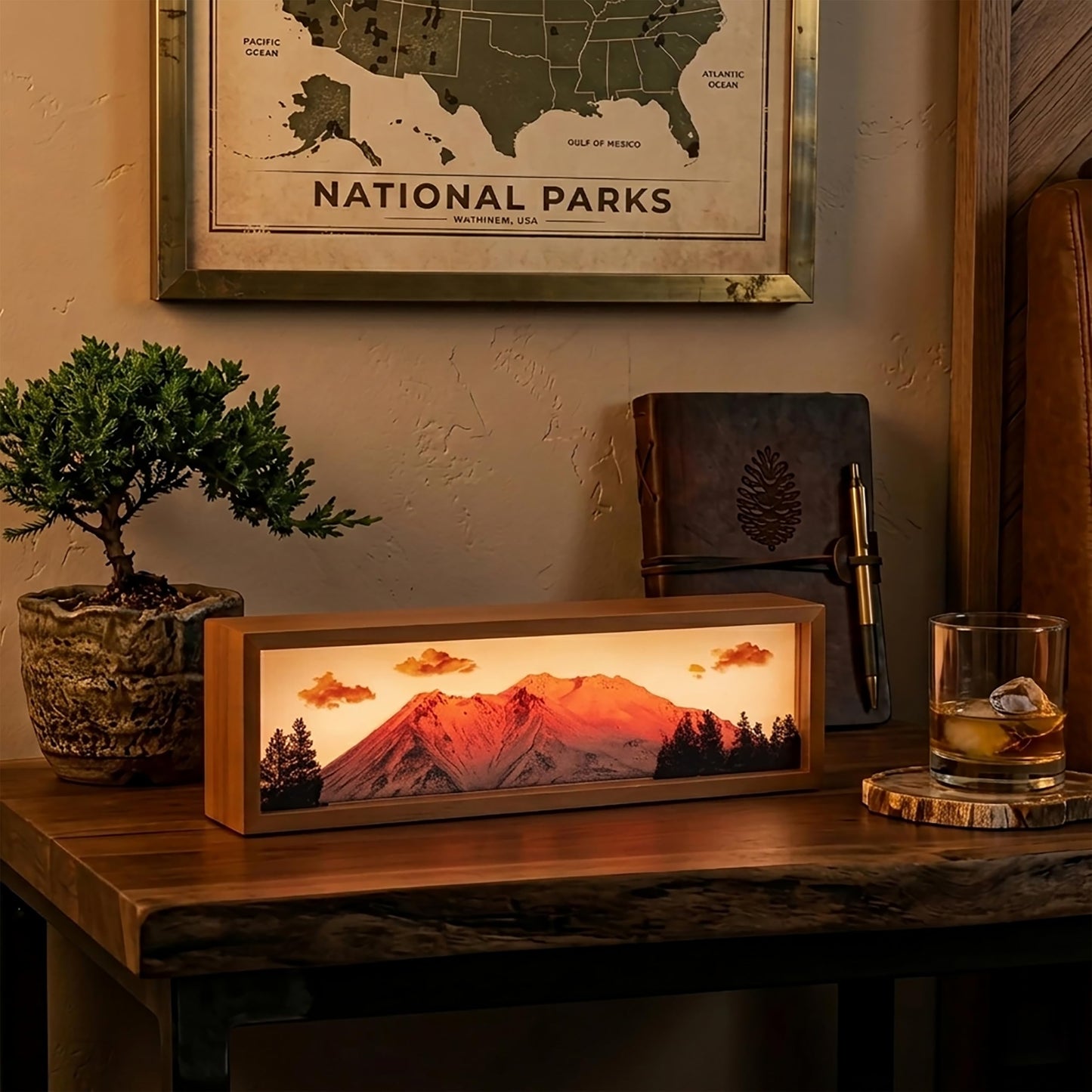 Homsewit Sunset on Shasta Led Light Box 3 Layers of Acrylic Light Box Handmade Table Lamp for Room Decor Travel Gift (Sunset on Shasta)