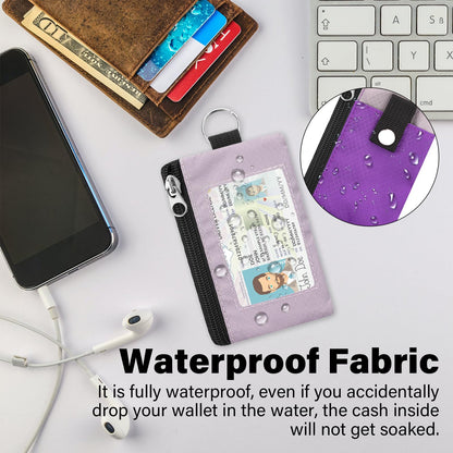 ZHOMA Minimalist RFID Blocking Wallet with Lanyard, Functional ID Case with 2 Zipper Pockets and Key Chain for Men and Women, Tactical Badge Pouch Cards Holder, Coin Purse for Travel Sports-Purple