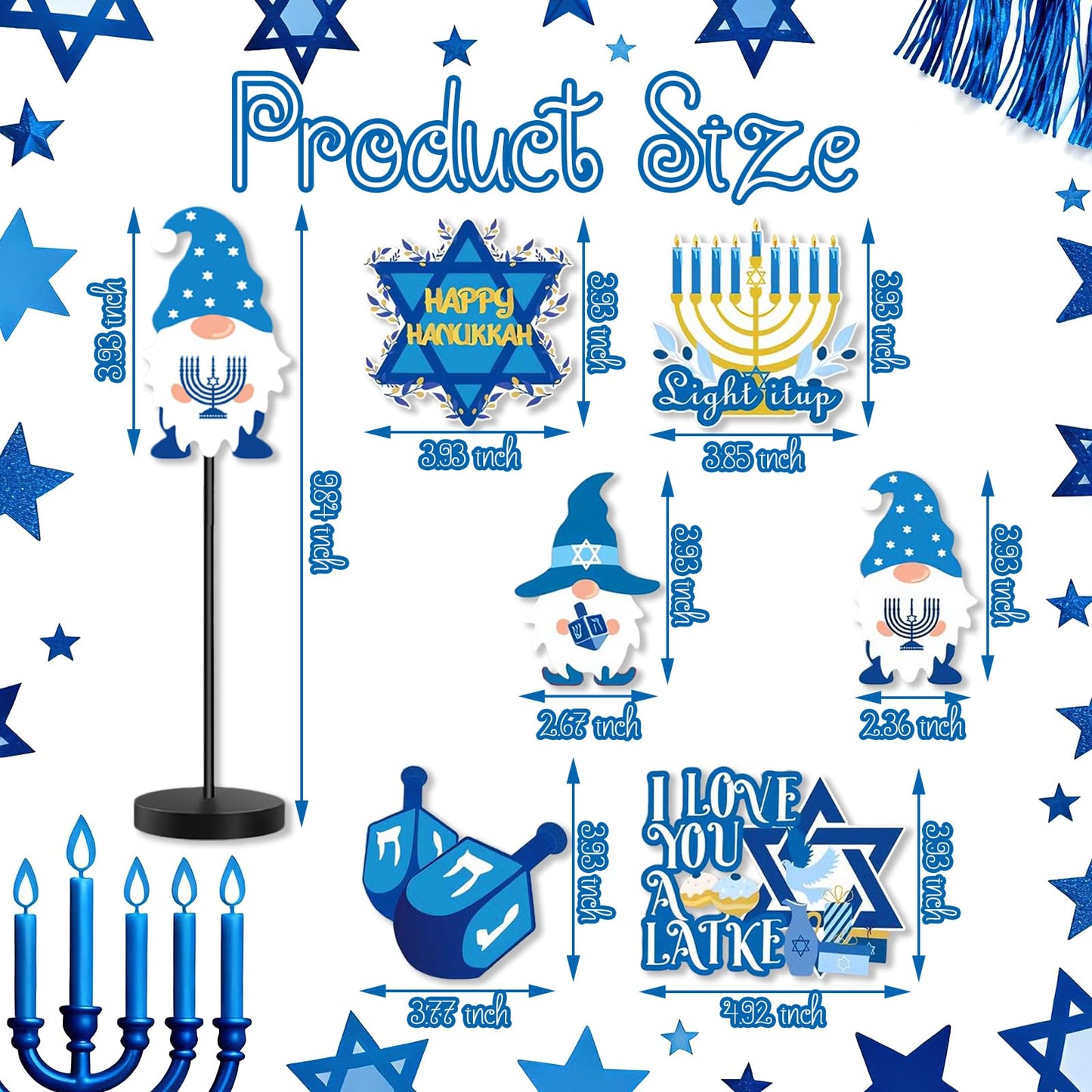 6Pcs Hanukkah Table Decorations Hanukkah Wood Table Sign Chanukkah Decor for Winter Chanukkah Home Indoor Centerpiece Menorah Dreidel Star of David