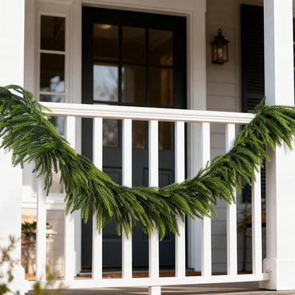 PABREY Artificial Norfolk Pine Garlands, 2 Pcs 6 Ft Real Touch Garlands, Winter Green Greenery Christmas Garlands for Mantle, Table, Wall, Outdoor, Indoor Christmas Decorations (6 FT, 2)