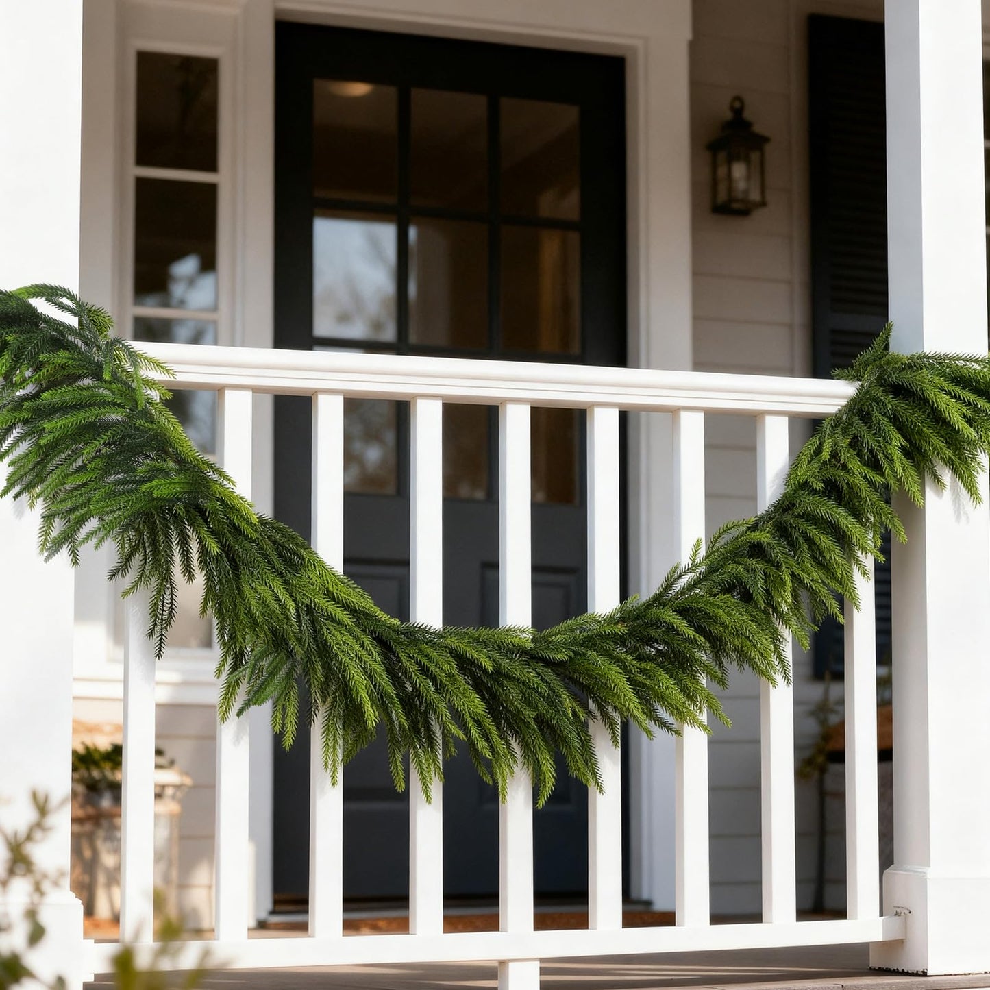 PABREY 2 Pcs 9 Ft Norfolk Pine Garlands, Artificial Real Touch Winter Christmas Green Greenery Garlands for Mantle, Fireplace, Table, Wall, Outdoor, Indoor Christmas Decorations (9 FT, 2)