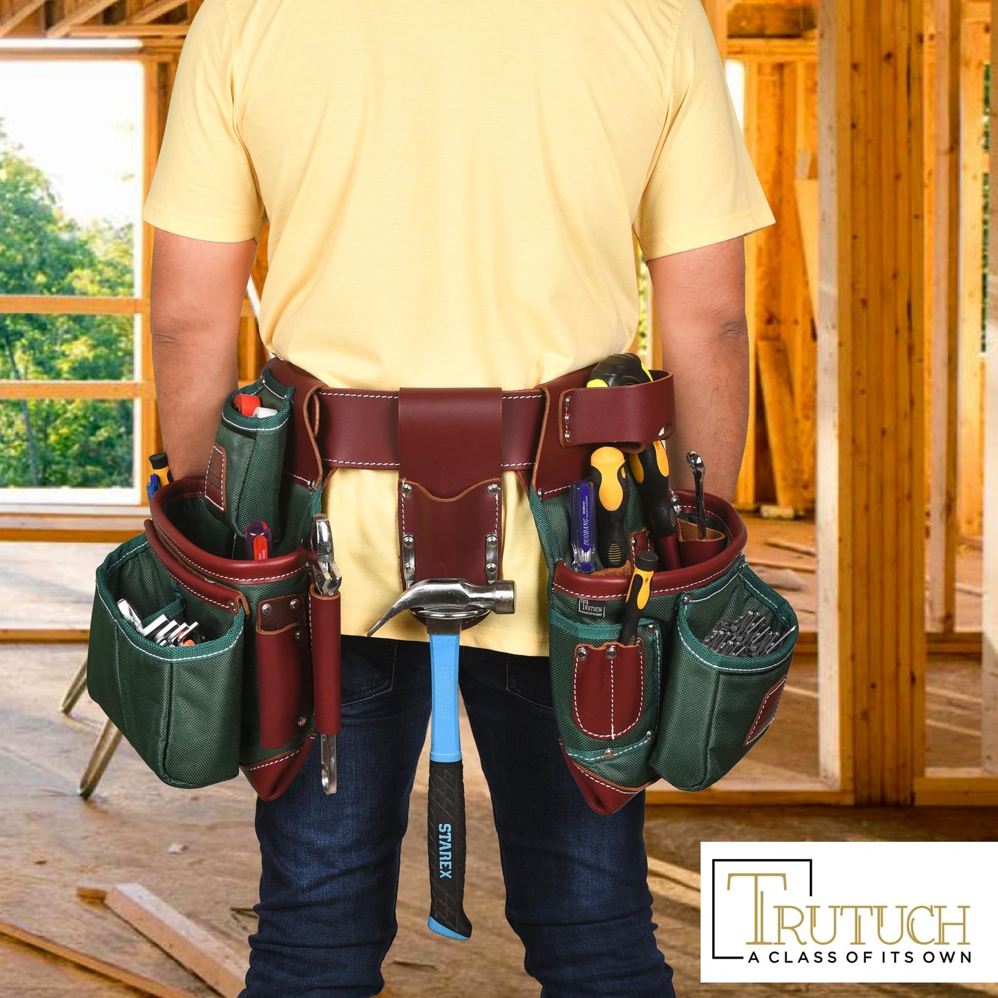 Nylon and Leather Tool Belt | Framing Bags | Leather Tool Belts | Nylon Tool Pouch | Carpenter Tool Belt | Construction | Framers | Electrician (Green)
