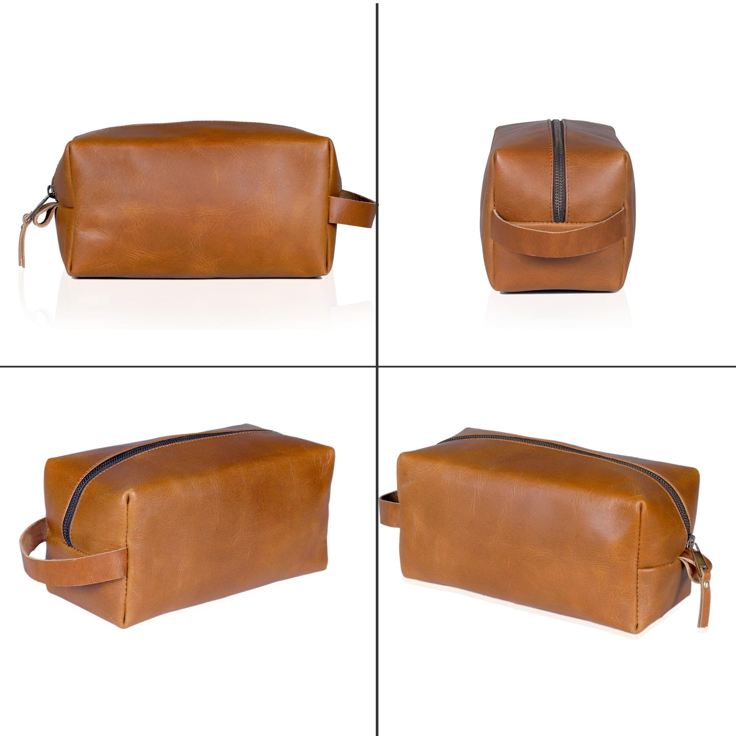 cuero Buffalo Leather Dopp Kit for Men and Women, Travel Toiletry Bag, Shaving and Cosmetic Organizer with Zipper Closure, Tan
