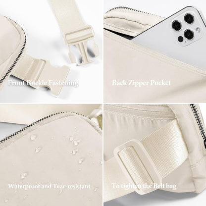 Cross Body Fanny Packs for Women Men Fashion Waist Bag Pouch Nylon Small Travel Crossbody Bags Mini Purse Everywhere Belt Bag Bum Bag with Adjustable Strap for Workout Running Hiking Ivory