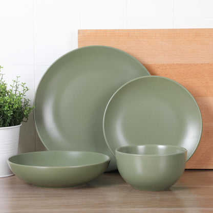 Gibson Home Queenslane 16 Piece Double Bowl Plates and Bowls Dinnerware Sets - Matte Blue