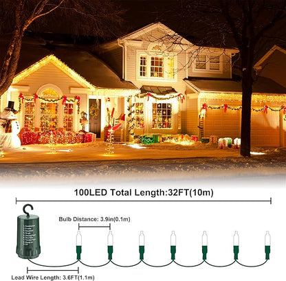 Christmas Light, 100 LED Battery Operated Christmas Lights with Timer for Indoor Outdoor Wreath Wedding Party Garden Home Decor, Waterproof, Warm White 39.5FT