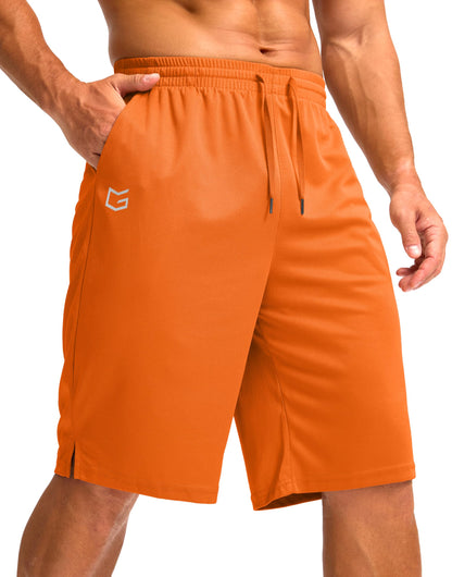 G Gradual Men's Athletic Shorts with Pockets 9" / 11" Long Basketball Shorts Lightweight Quick Dry Gym Workout Shorts for Men(Orange,4XL)