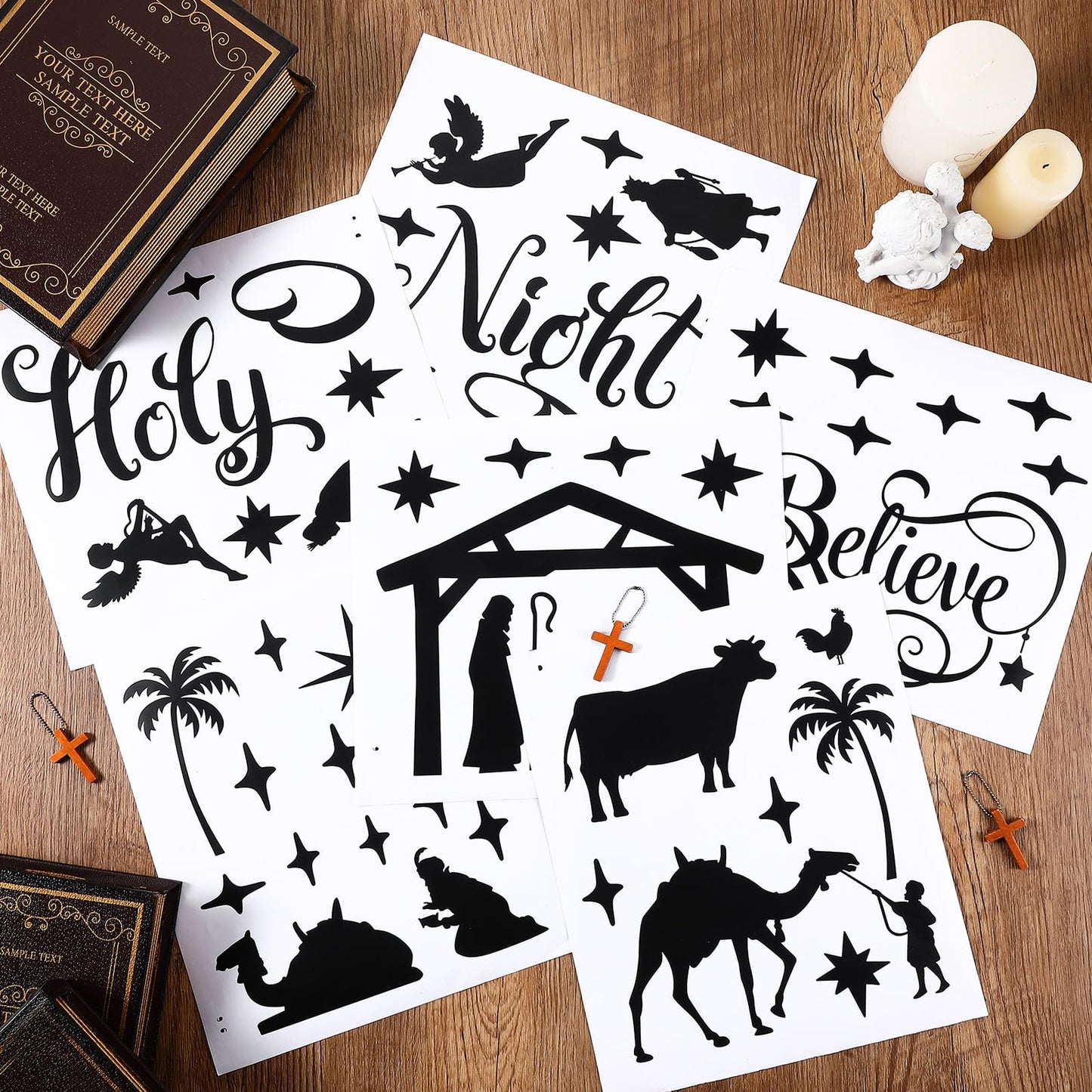 Chinco Large Christmas Nativity Scene Wall Decor Stickers Nativity Vinyl Wall Decal Christmas Decorations Religious Murals Modern for Xmas Room Decor, Black (O Holy Night)