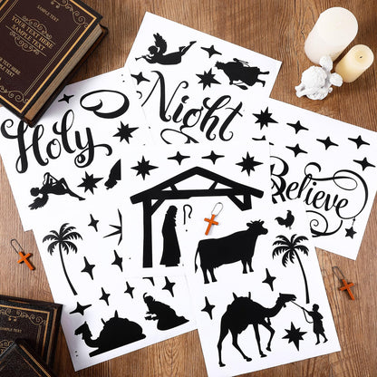 Chinco Large Christmas Nativity Scene Wall Decor Stickers Nativity Vinyl Wall Decal Christmas Decorations Religious Murals Modern for Xmas Room Decor, Black (O Holy Night)