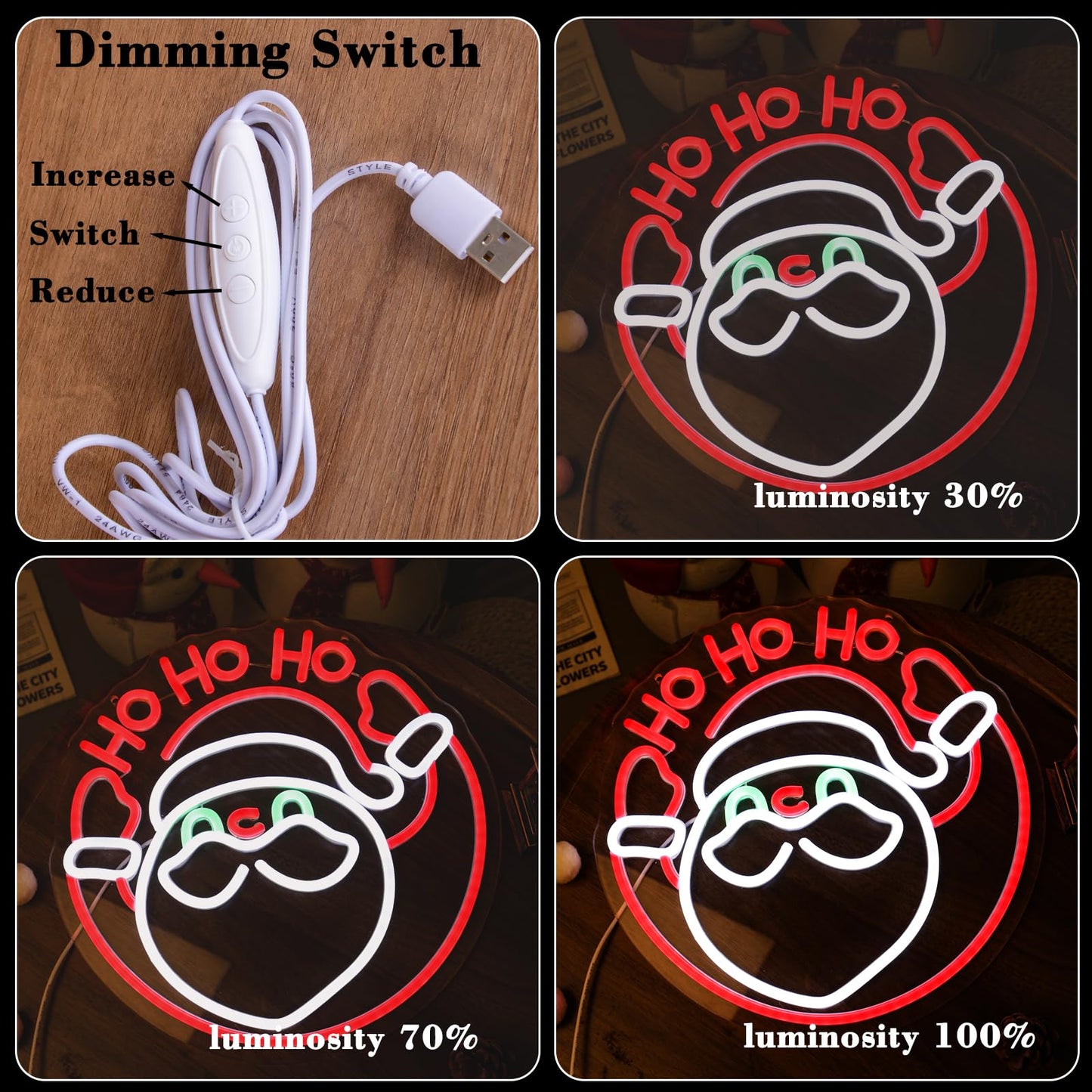 LED Santa Claus Head Neon Sign with "Ho Ho Ho" Text, Cute Red Merry Christmas Kids LED Neon Lights Festival Wall Decor for Home, Office, Bar, Window, and Xmas Party Decoration