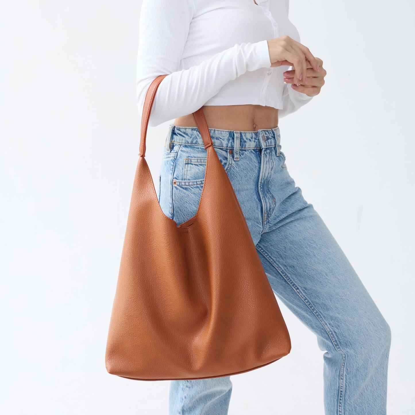 Hobo Bags for Women Soft Vegan Leather Shoulder Handbag Slouchy Tote Purses (Orange-brown)