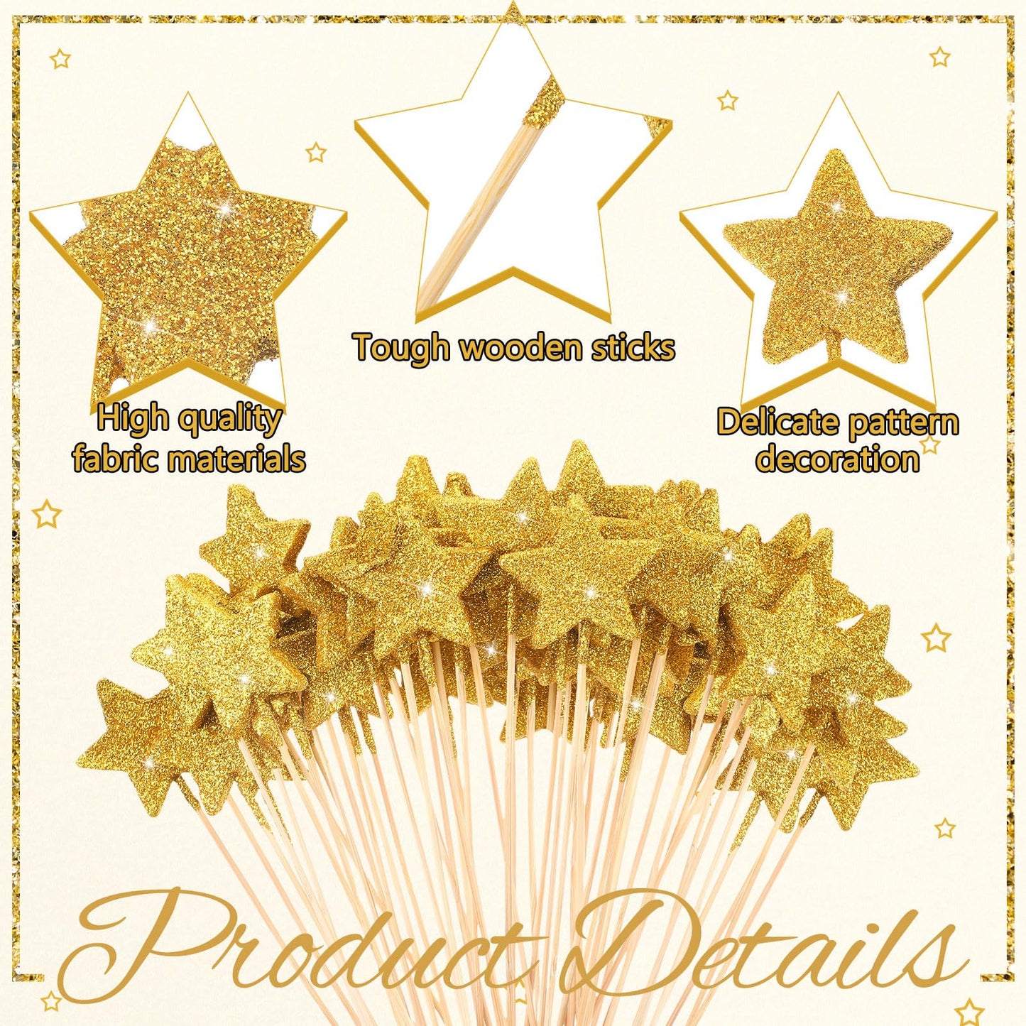 Suzile 60 Pcs Golden Star Floral Pick 8'' Star Centerpiece Table Decor Gold Graduation Glitter Craft Stick Sparkly Foam Stem for Floral Arrangement Wreath Wedding Bridal Baby Shower Birthday