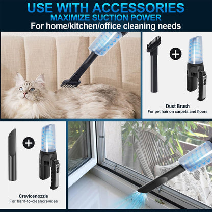 RSAOENF Handheld Vacuum Cordless Car Vacuum Cleaner with LED Light, High Power Suction, Portable Lightweight Rechargeable Hand Vacuum for Car, Home, Pet, Office