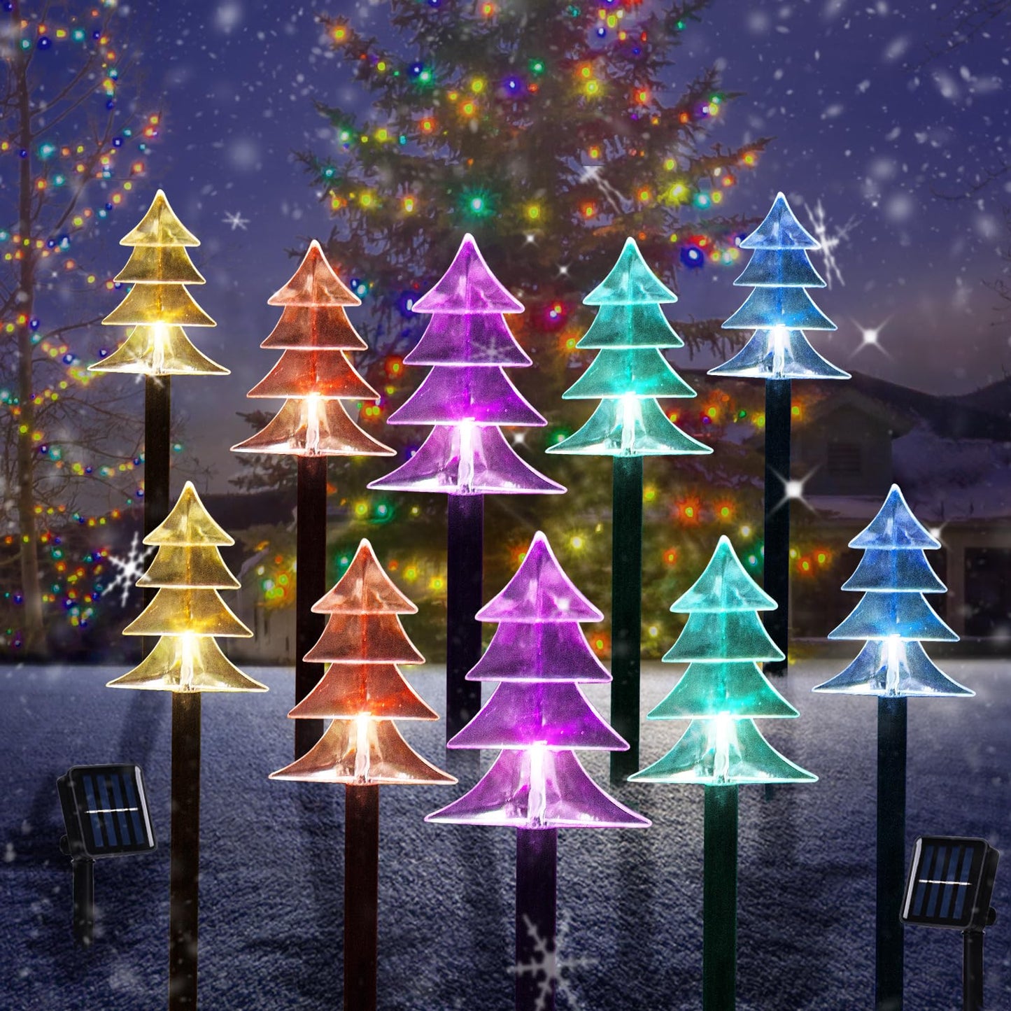 ILLUMINEW Christmas Solar Pathway Lights, Set of 10 Waterproof Landscape Christmas Lights, Stake Xtmas Decorations, LED Lamp for Yard Lawn Patio Walkway Decor