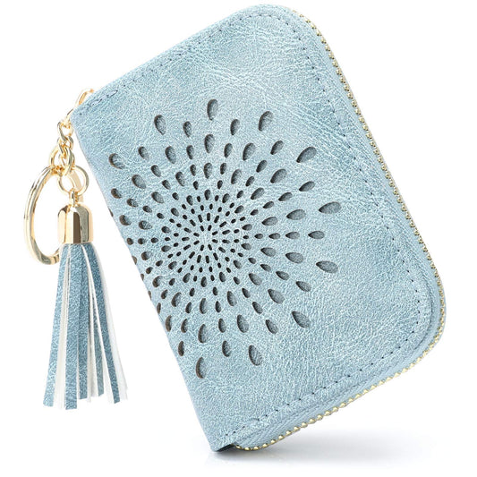 APHISON RFID Credit Card Holder Zipper Card Case Keychain Small Wallet for Women 1927 BLUE