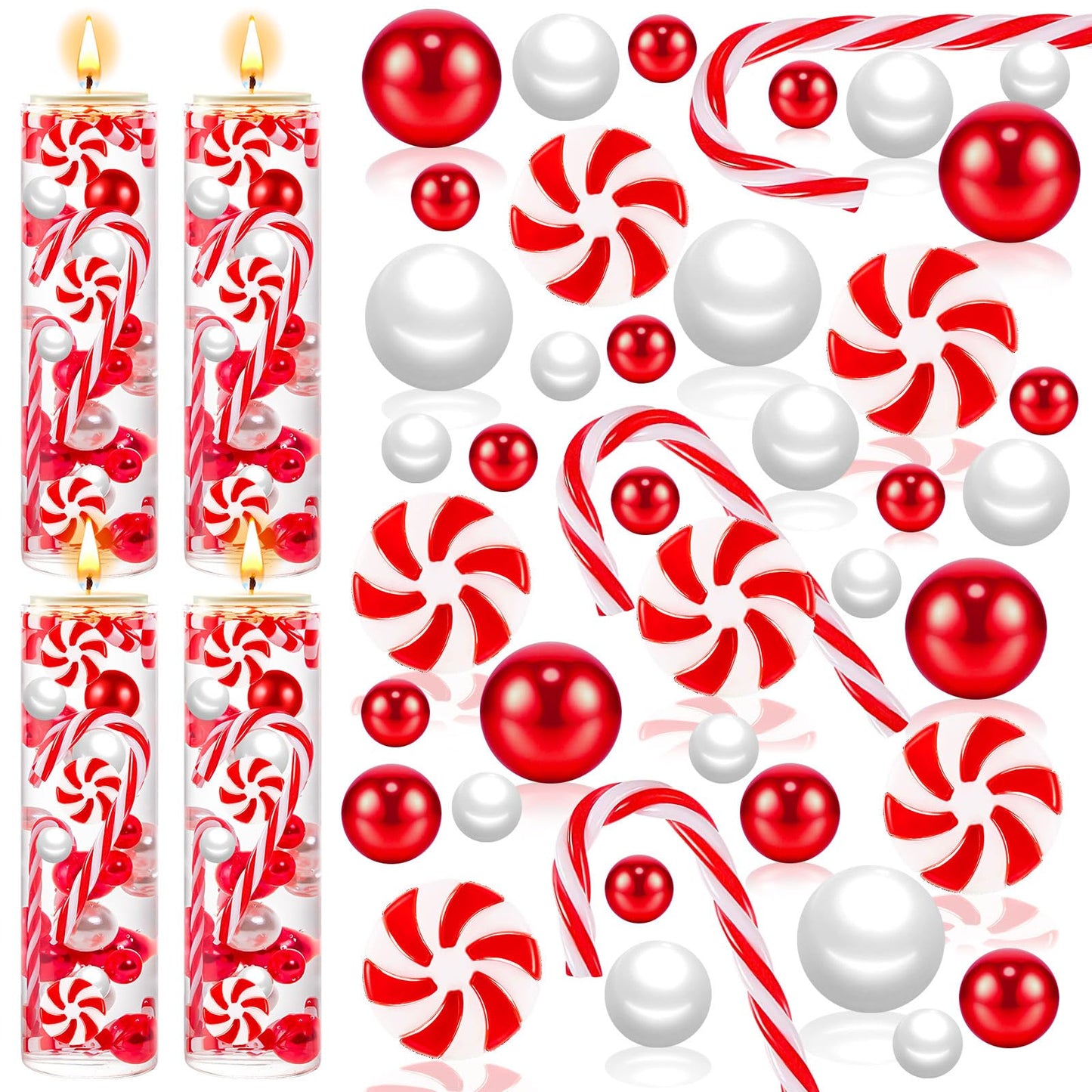 ZHWKMYP 240Pcs Christmas Vase Filler Decorations, Christmas Floating Vase Filler for Centerpieces, White and Red Candy Cane Decor